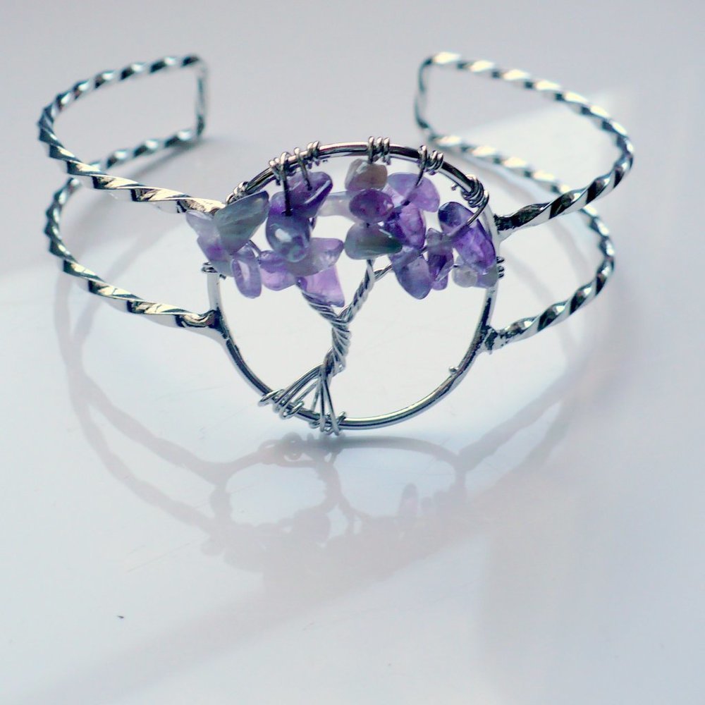 ❤️ Amethyst Tree of Life Silver Plated Bracelet
